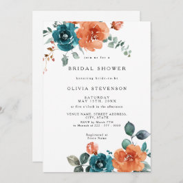 Verbrande Sinaasappel Blauwgroen Bloemen Bruidsdou Kaart
