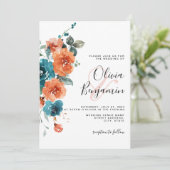 Verbrande Sinaasappel Blauwgroen bloemenelegante r Kaart (Staand voorkant)