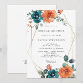 Verbrande Sinaasappel Blauwgroen Gouden Bruidsdouc Kaart (Voorkant / Achterkant)