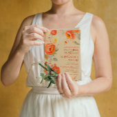 Verbrande Sinaasappel Bloemen Herfst Bruiloft Kaart