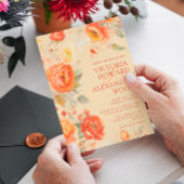 Verbrande Sinaasappel Bloemen Herfst Bruiloft Kaart