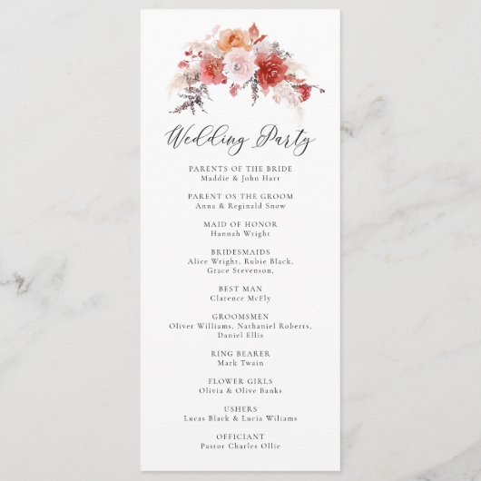 Verbrande Sinaasappel Bloemen Rustieke Herfst Herf Programmakaart (Achterkant)