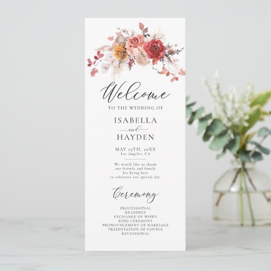 Verbrande Sinaasappel Bloemen Rustieke Herfst Herf Programmakaart (Staand voorkant)