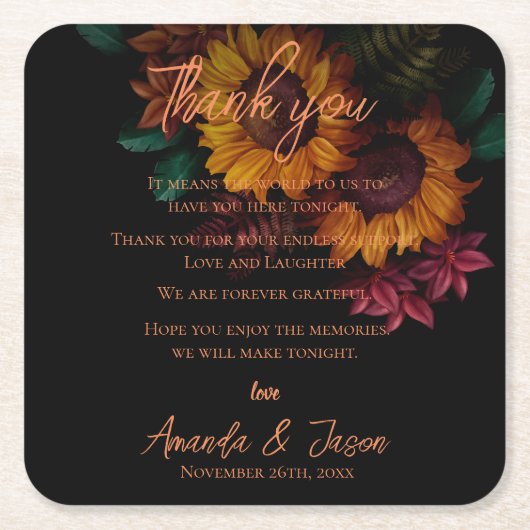 Verbrande Sinaasappel Bloemenbruiloft Dank u Beric Kartonnen Onderzetters (Voorkant)