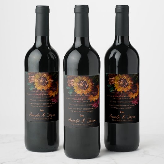 Verbrande Sinaasappel Bloemenbruiloft Dank u Beric Wijn Etiket (Flessen)