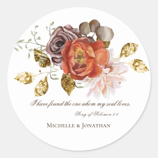 Verbrande Sinaasappel Blush Bloemen Christelijk Bi Ronde Sticker (Voorkant)