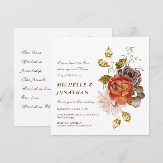 Verbrande Sinaasappel Blush Goud Bloemen Christeli Kaart (Voorkant / Achterkant)