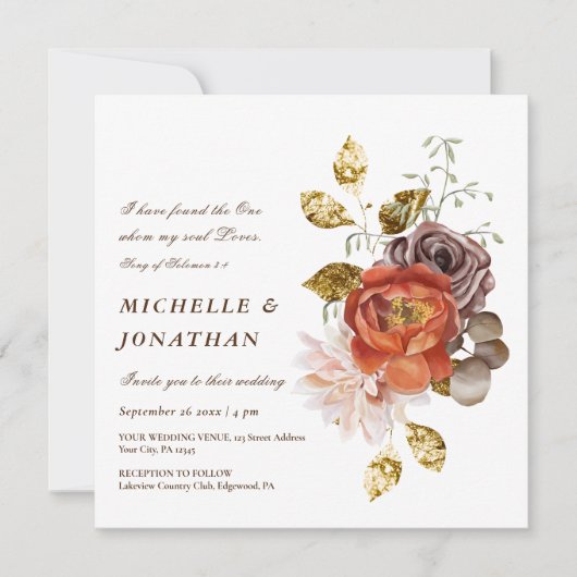 Verbrande Sinaasappel Blush Goud Bloemen Christeli Kaart (Voorkant)