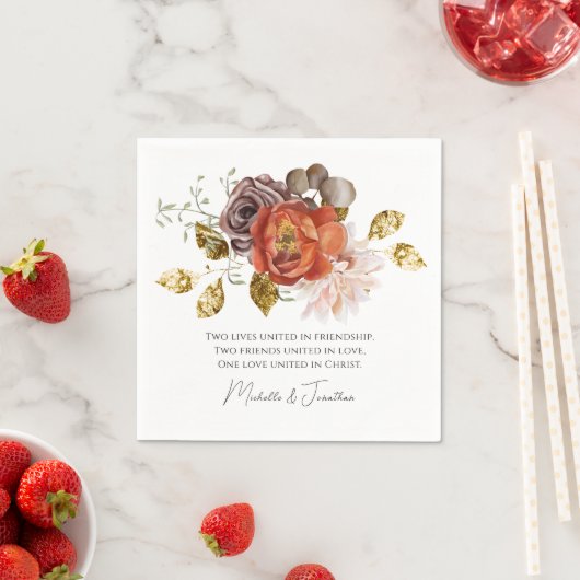 Verbrande Sinaasappel Blush Goud Bloemen Christeli Servet (Insitu)