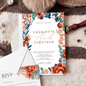 Verbrande Sinaasappel Boho Bright Flowers Bruiloft Kaart