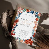 Verbrande Sinaasappel Boho Bright Flowers Bruiloft Kaart