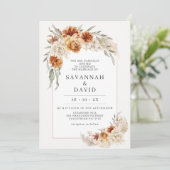 Verbrande Sinaasappel Boho Floral Pampas bruiloft Kaart (Staand voorkant)