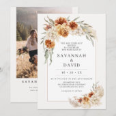 Verbrande Sinaasappel Boho Floral Pampas bruiloft Kaart (Voorkant / Achterkant)