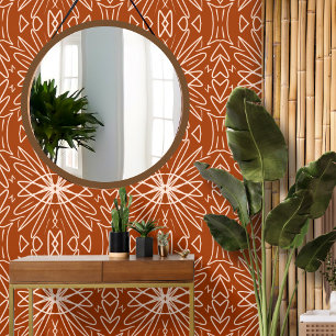 Verbrande Sinaasappel Boho Tribal Patterned Peel e Behang