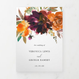 Verbrande Sinaasappel Bourgogne Bloemen Foto Elega Drieluik Uitnodiging