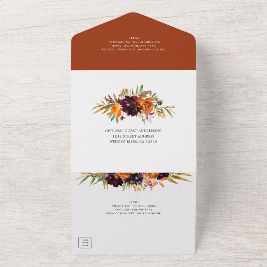 Verbrande Sinaasappel Bourgondische Herfst Bloemen All In One Uitnodiging (Buitenkant)