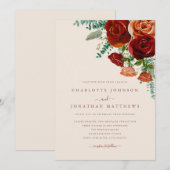 Verbrande Sinaasappel Bourgondische Rozen Rustieke Kaart (Voorkant / Achterkant)