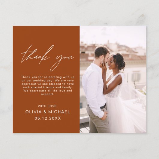 Verbrande Sinaasappel bruiloft minimalist bedankka (Voorkant)