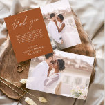Verbrande Sinaasappel bruiloft minimalist bedankka<br><div class="desc">Budget Wedding Dank u Kaarten die een foto op de voor- en achterkant hebben. Dank u kaarten bevat een moderne hand geschreven kromme manuscripttypografie die elegant,  eenvoudig en modern zijn om na u de dag van de bruiloft te gebruiken.</div>