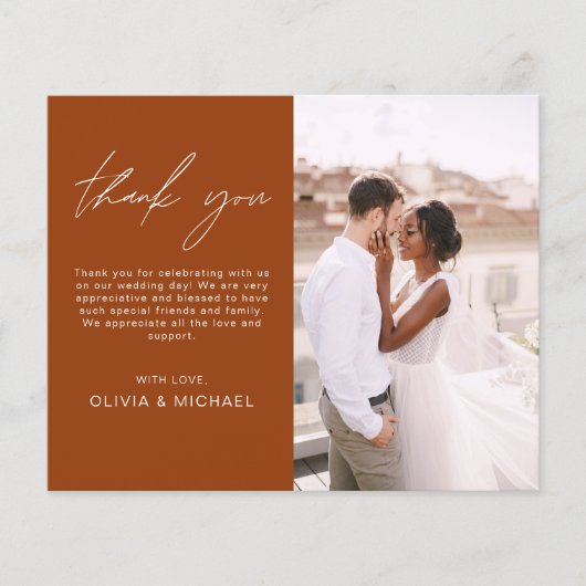 Verbrande Sinaasappel bruiloft minimalist bedankka (Voorkant)