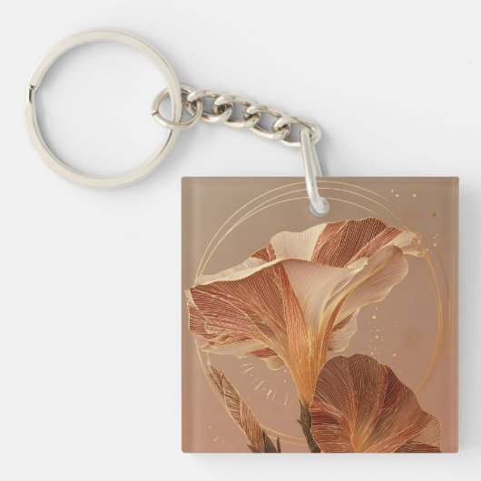 Verbrande Sinaasappel Calla Lelie Botanisch Sleutelhanger (Voorkant)