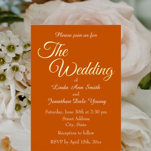 Verbrande Sinaasappel Eenvoudige Stijl Bruiloft Folie Uitnodiging