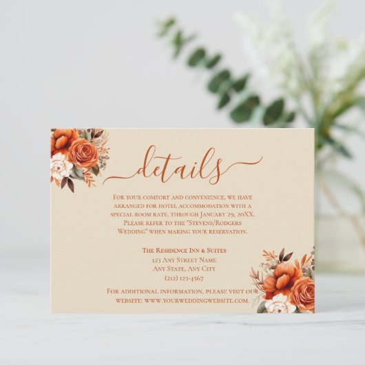 Verbrande Sinaasappel en Rust Bloemen Details Behu Kaart (Staand voorkant)