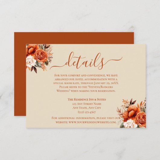 Verbrande Sinaasappel en Rust Bloemen Details Behu Kaart (Voorkant / Achterkant)