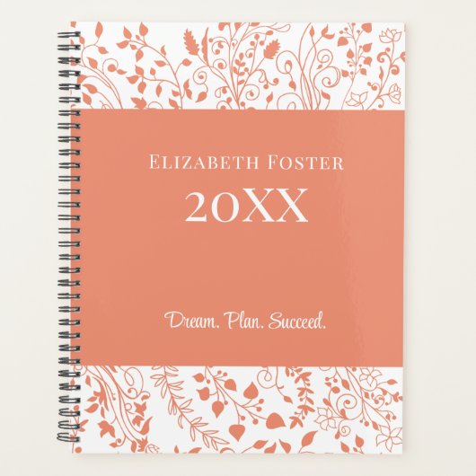 Verbrande Sinaasappel en Witte Bloemen Custom Plan Planner (Voorkant)