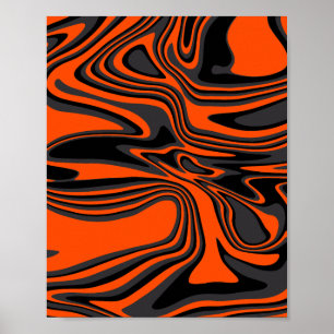 Verbrande Sinaasappel en zwarte vloeistofkunst Poster