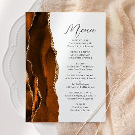 Verbrande Sinaasappel Gold Agate Script Wedding Menu