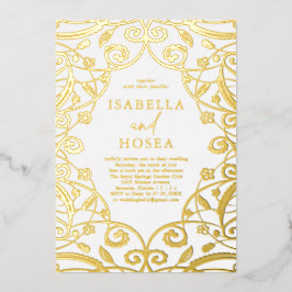 Verbrande Sinaasappel Gouden Folie Bloemen Kant Br Uitnodiging