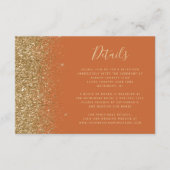 Verbrande Sinaasappel Gouden Glitter Edge Bruiloft Informatiekaartje (Voorkant)