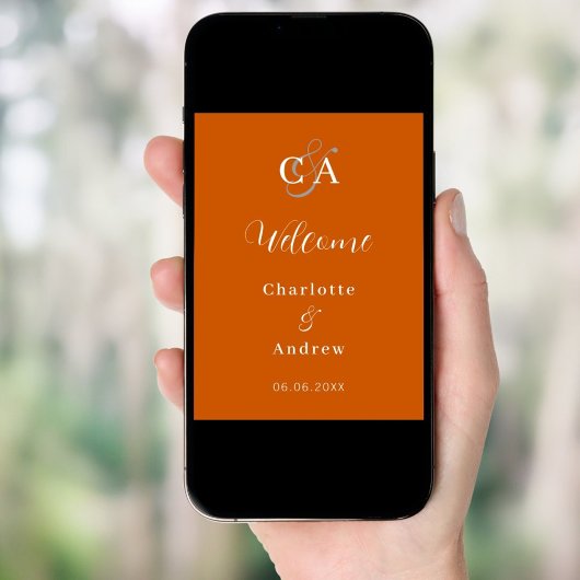 Verbrande sinaasappel monogram modern bruiloft wel poster