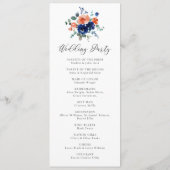 Verbrande Sinaasappel Navy Bloemen Rustieke Waterv Programmakaart (Achterkant)