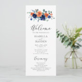 Verbrande Sinaasappel Navy Bloemen Rustieke Waterv Programmakaart (Staand voorkant)