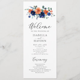 Verbrande Sinaasappel Navy Bloemen Rustieke Waterv Programmakaart