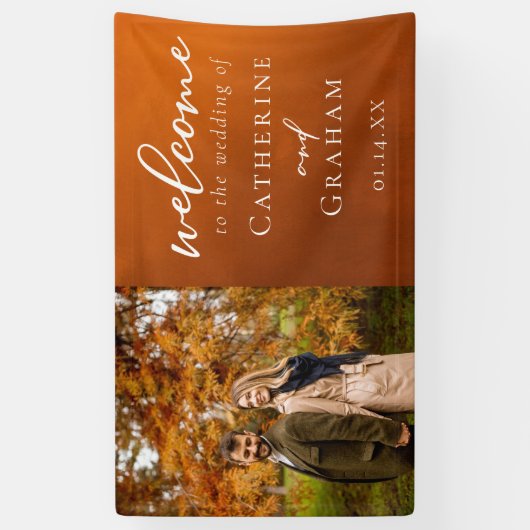 Verbrande Sinaasappel Paar Foto Herfst Bruiloft We Spandoek (Verticaal)