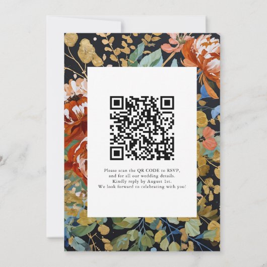 Verbrande Sinaasappel pioen bloemenschilderij QR C Kaart (Achterkant)