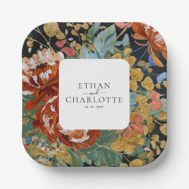 Verbrande Sinaasappel pioenen Bloemenschilderij Go Papieren Bordje