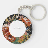 Verbrande Sinaasappel pioenen Bloemenschilderij Go Sleutelhanger (Achterkant)