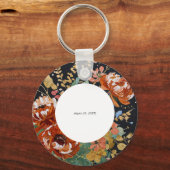 Verbrande Sinaasappel pioenen Bloemenschilderij Go Sleutelhanger (Achterkant)