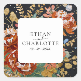 Verbrande Sinaasappel pioenen Bloemenschilderij Go Vierkante Sticker