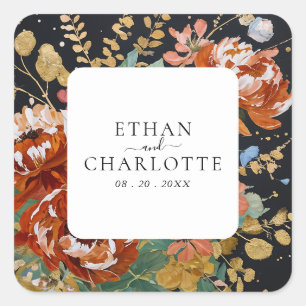 Verbrande Sinaasappel pioenen Bloemenschilderij Go Vierkante Sticker