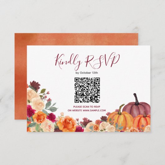 Verbrande Sinaasappel Pompoen Bloemen RSVP Online  Bedankkaart (Voorkant / Achterkant)