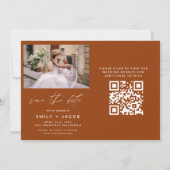 Verbrande Sinaasappel QR Code Modern Sla de datum Save The Date (Achterkant)