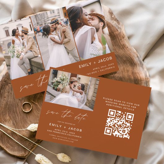 Verbrande Sinaasappel QR Code Modern Sla de datum Save The Date