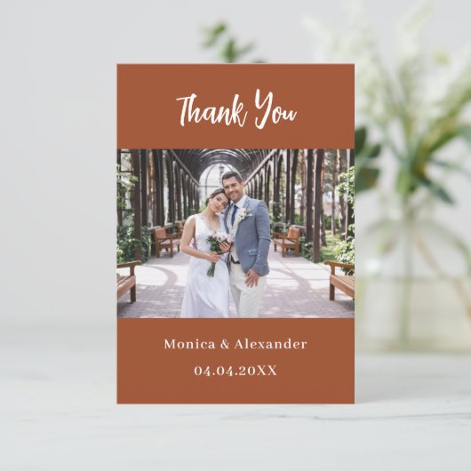 Verbrande sinaasappel QR code trouwfoto dank u kaa Kaart (Staand voorkant)