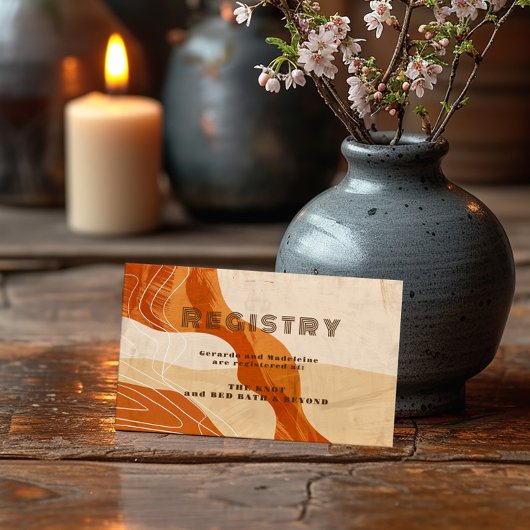 Verbrande sinaasappel retro bruiloft douche Gift R Informatiekaartje