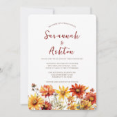 Verbrande Sinaasappel Rust Bloemen Vallen Bruiloft Kaart (Voorkant)